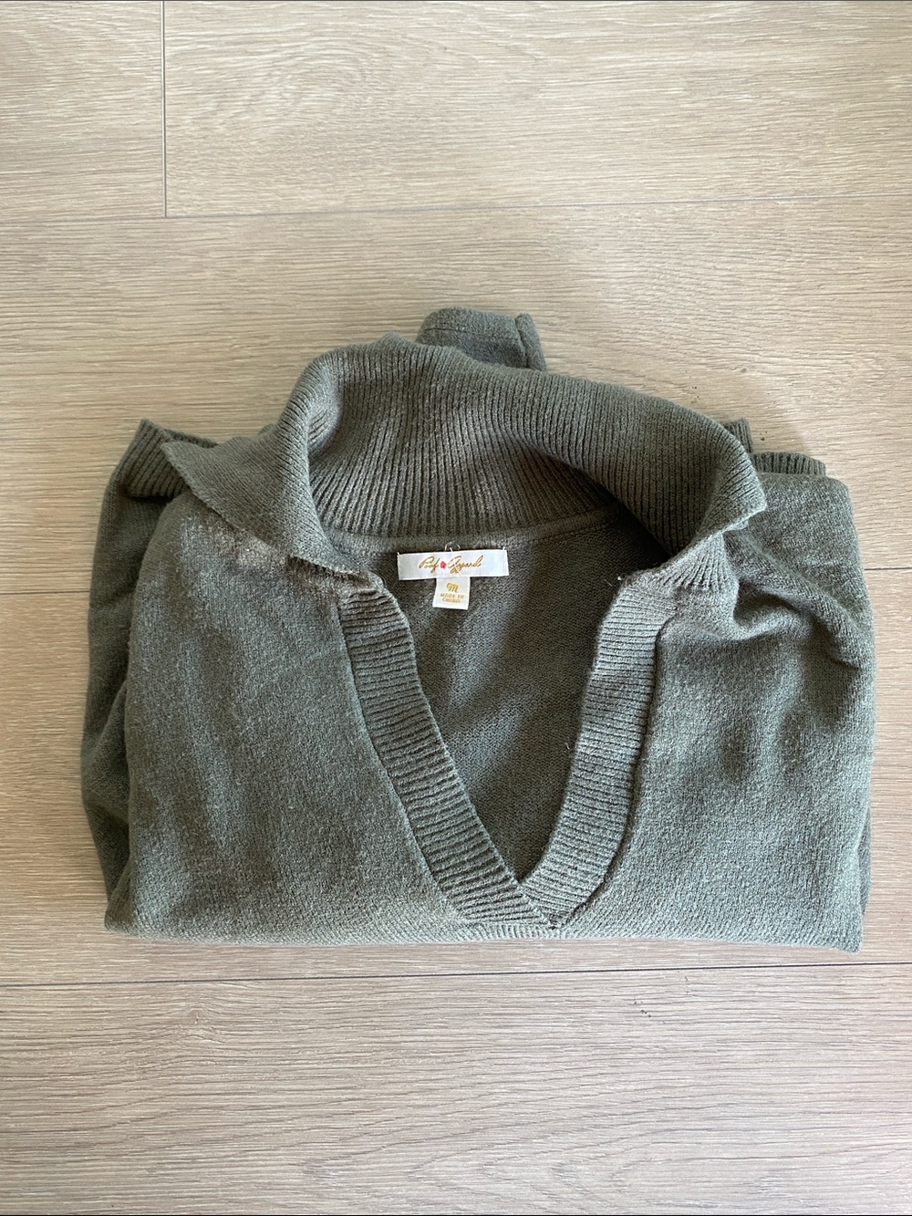 Green Cotton V Neck Sweater